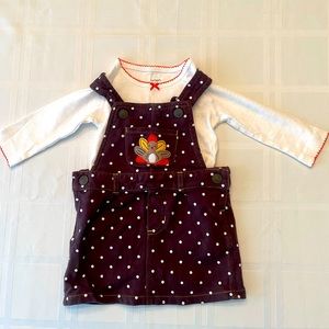 Baby Girl Thanksgiving Overalls Dress and Onsie Size 6 Months